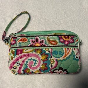 Vera Bradley Floral Paisley Wristlet in Pink and Green